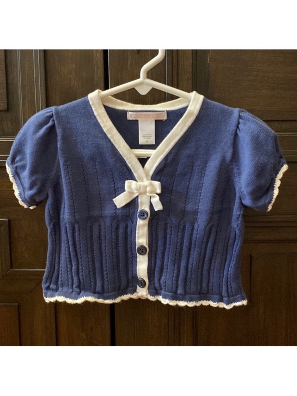 Janie and Jack Navy and Cream Bow-Front Knit Cardigan